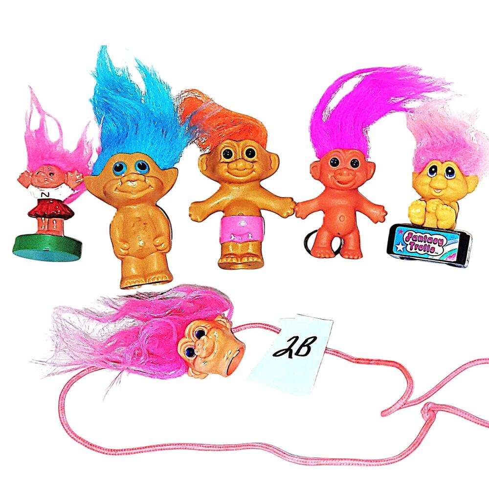 (2 B) Five Vintage Variety Lot of Trolls ~ Stamp, Keychain Troll Lot